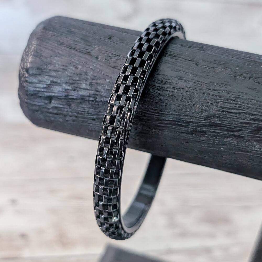 Vintage Bracelet - Black Metal Unusual Design Statement Bangle - 8.25"